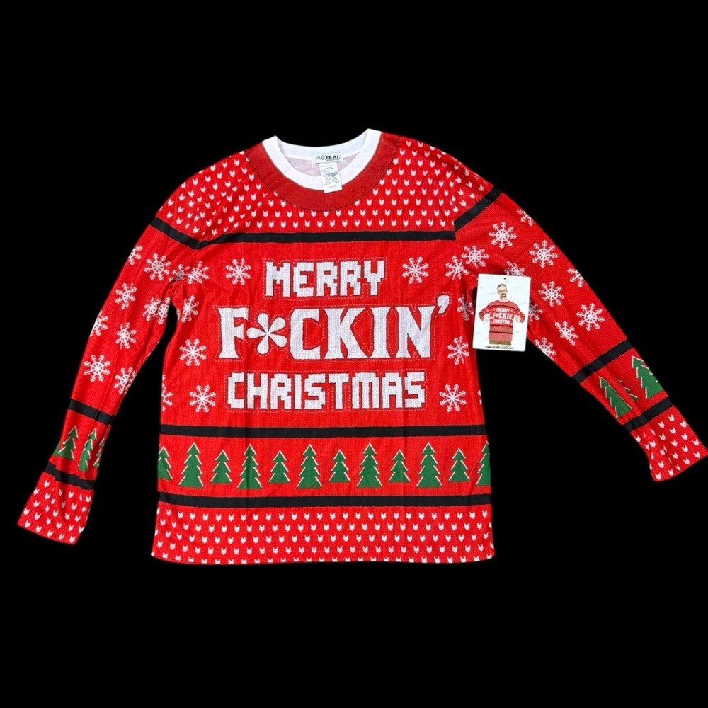 NWT men’s Faux Real “ugly Christmas sweater” faux sweater shirt size L